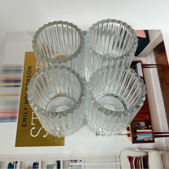Ribbed Glass Candle Holder Set of 4 Clear Heavy Chic Holiday Home Decor - Picture 9 of 14
